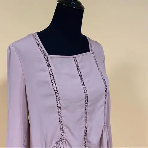 Ro & De  Mauve Pink Long Bishop Sleeve Embroidered Inset Blouse Top Size XS