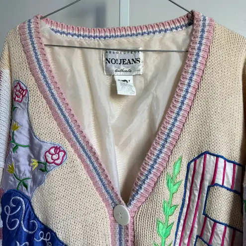 NY Jeans Absolutely No! Jeans Vintage Cardigan Embroidered Grandma Core Sweater One Size