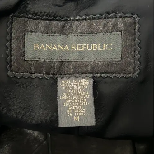 Banana Republic  Leather Jacket Black Snap Button Front Buttery Soft Long Sleeve