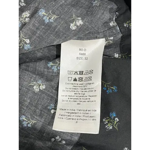 Ganni Floral Puff Sleeve Peplum Tie Neck Blouse Dark Floral Size 32