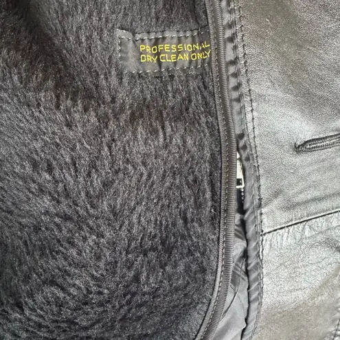 Vintage Sears Men’s Black Leather Jacket Coat Zip Out Fur Lining L XL