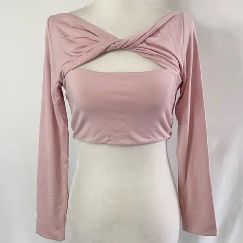 New SER.O.YA Ellis Twisted Cutout Front Long Sleeve Crop Top Pink Size Large