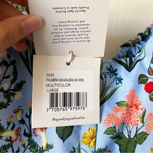 Agua Bendita Palmera Magdalena Dia Floral Midi Dress Multicolor Size Large NWT Blue