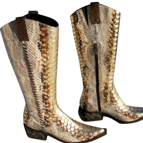 Donald Pliner Western Hand Painted Python Metallic Leather Boot Shoe NIB $1500 Gold Size 5