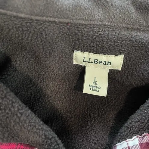 LL Bean Pink Plaid Fleece Lined‎ Flannel Shirt Jacket Shacket Size LARGE