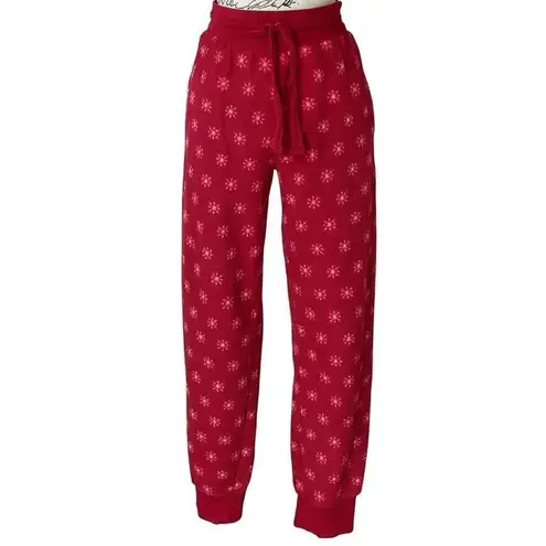 Jockey Red Snowflake Fleece Jogger Pajama Pants SZ S Red
