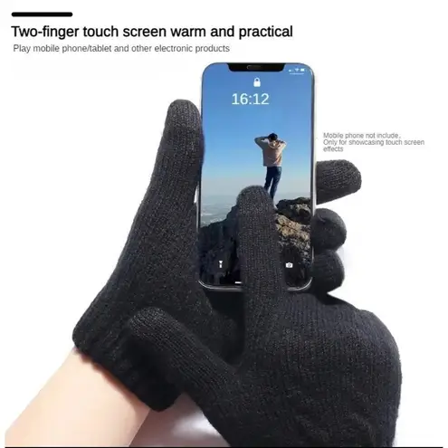 Unisex Thermal Warm Thick Fleece Lined Touchscreen Blue Knit Gloves NEW Winter Gray