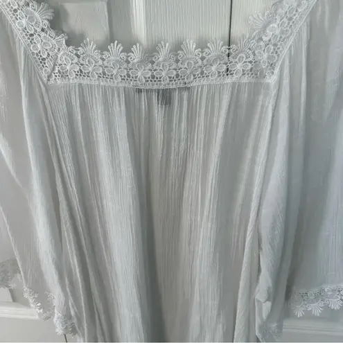 Zac and Rachel Bohemian Linen Feel Flowy Top Crochet Nevkline Hem Sleeve 2X