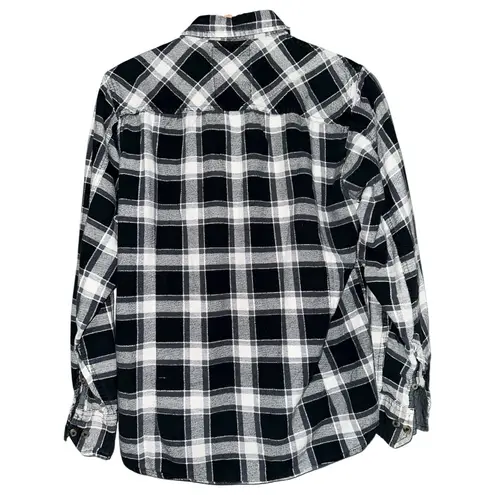 Tokyo Laundry Women’s Size M Black White Plaid Cotton Flannel Button Down Shirt Size M