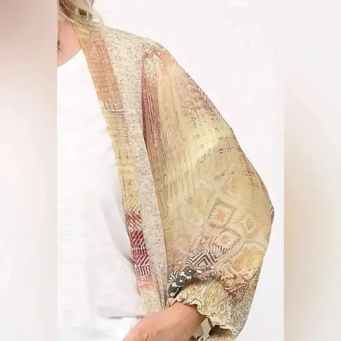 Solid Knit & Chiffon Mixed Cardigan Oatmeal color boho lightweight cardigan