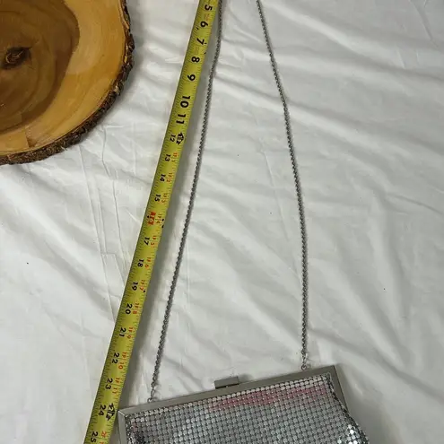 La Regale Vintage Metallic silver mesh evening Rectangle Clutch Shoulder Bag