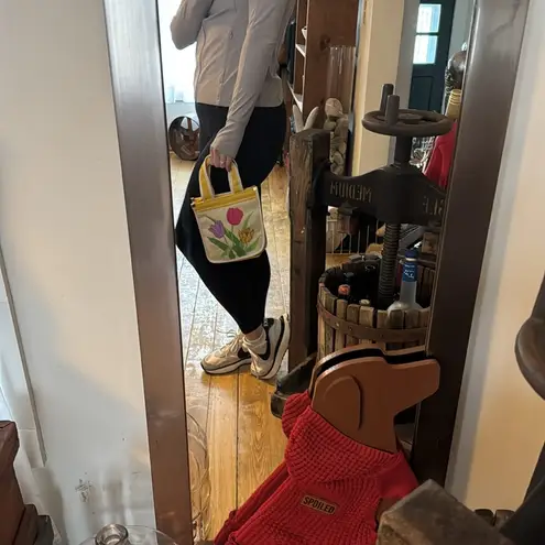 Vintage Needlepoint Floral Canvas Tote Bag