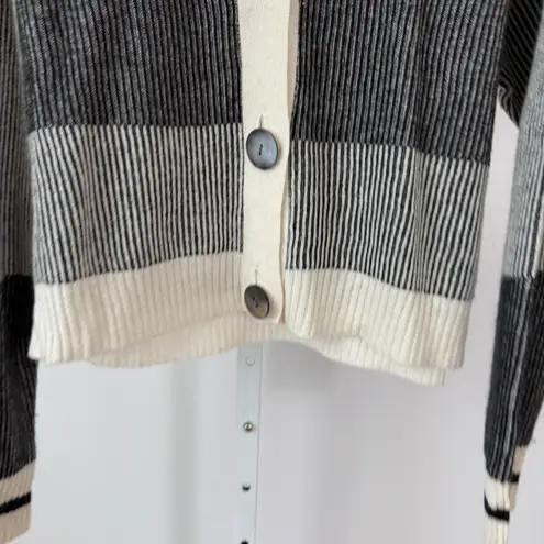 BRODIE Cashmere sz S Striped V Neck Button Up Cardigan Sweater Preppy Collegiate Tan