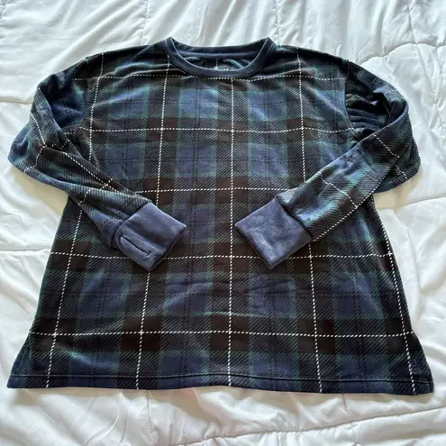 Cuddl Duds Womens Size Small 2pc Fleece Pajama Set Pj Plaid Green Blue Soft