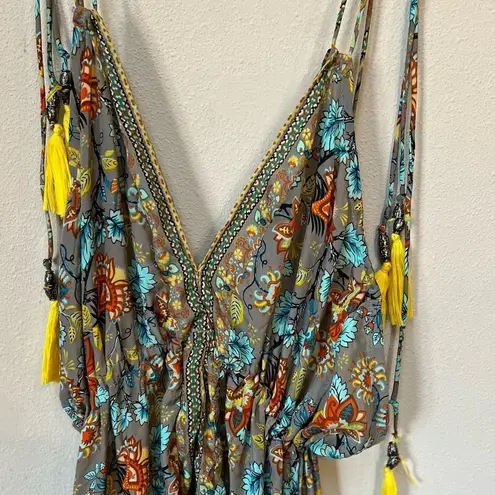 Silk Blend Boho Floral Backless Midi Dress Festival OS Khan Gray Size undefined