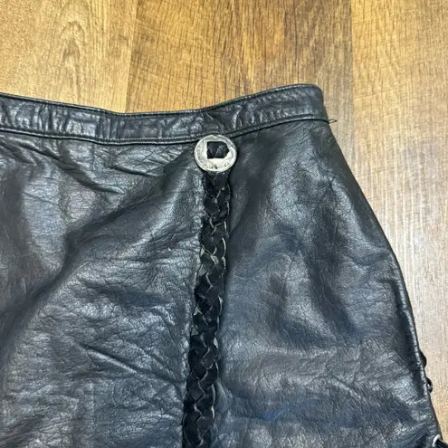 Vtg Y2K Black Leather Concho Mini Skirt Size XS
