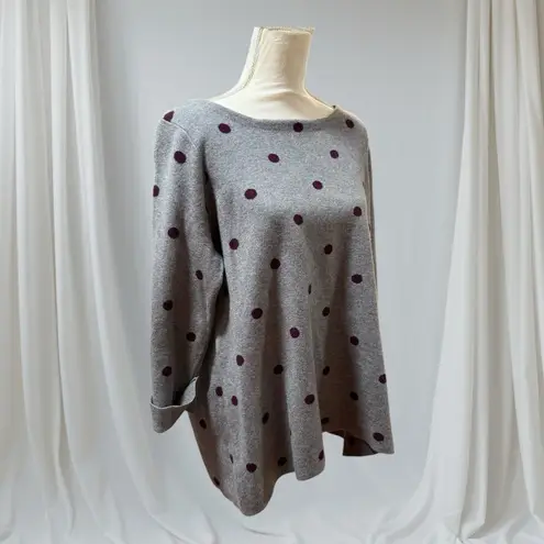 ARABELLA ADDISON gray merlot polka dot Ponte knit pullover sweater Plus 1x
