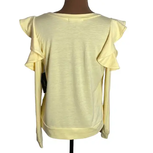 Lulus Kady Light Yellow Ruffle Cold Shoulder Long Sleeve Sweater Top size M Size M