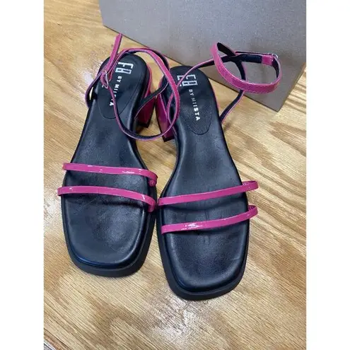 E8 by Miista Sandals Women's 6.5 Pink Patent Leather Strappy Block Heel S51