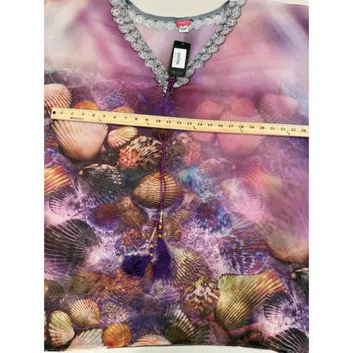 NEW Ranees Cover Up Womens Medium Shell Sheer Crystal Beach Boho Lightweight