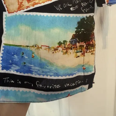 John Mark Wire Collar Sz Small Blouse Lagenlook Travel Print Postcards Vacation