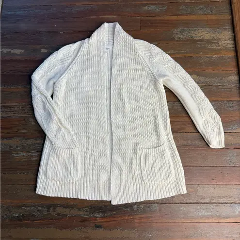Haven Well Within Shaker Stitch Cable Knit Sleeve Cotton Blend Cardigan Sz M 💛🍄 White Size M