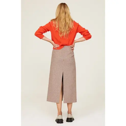 Maje Jaisa Brown Houndstooth Pattern Slit Midi Skirt Size L