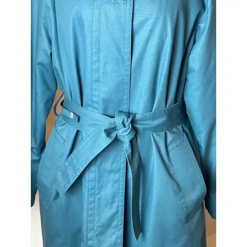 London Fog Teal Blue Green Vintage Plaid Wool Liner Trench Coat Size 10P