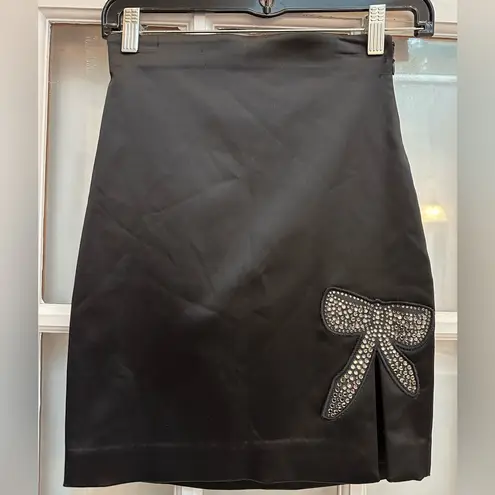 Bebe Tara Subkoff  Y2K Black Satin Skirt Rhinestone Bow Size 2 XS Limited Edition