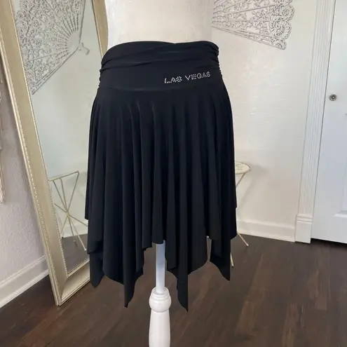 Iconic Early 2000's Las Vegas Rhinestone Asymmetric Flowy Cinched Mini Skirt S Black