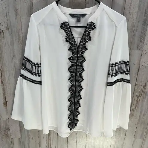 Market & Spruce Boho Bell Sleeve Embroidered Blouse White Size Small