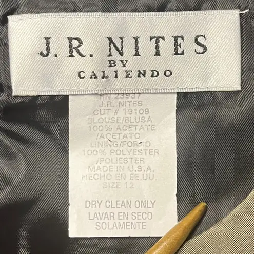 J.R. Nites Womens Olive Satin Shimmer Embroidered Goth Glam Evening Top Size 12 Green