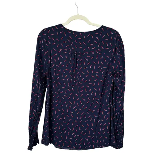 BODEN Kara Shooting Stars Blouse Navy Red Smocked Sleeves Button Front Size 10 Blue