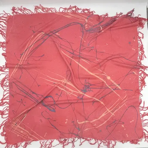 Splatter Paint Scarf Pink Fringe Eclectic Square Art to Wear Funky Colorful