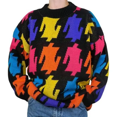 Vintage 80s Nan Dorsey Colorful Lightning Bolt Sweater Black Size M