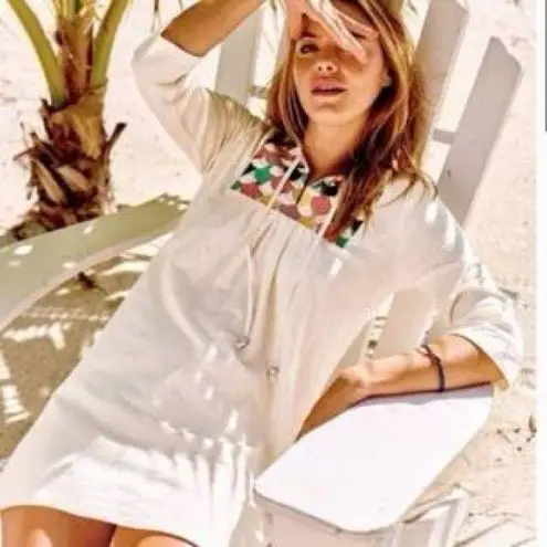 Boden White Tunic Dress with Colorful Embroidery (Size US 10)