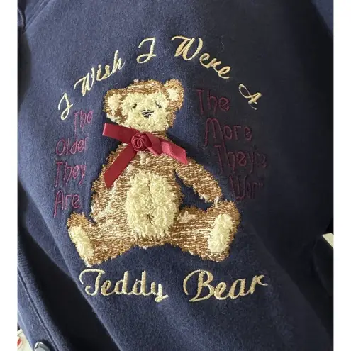 VTG Decorated Originals Teddy Bear Fleece Navy XL Jacket with Embroidery Retro Blue