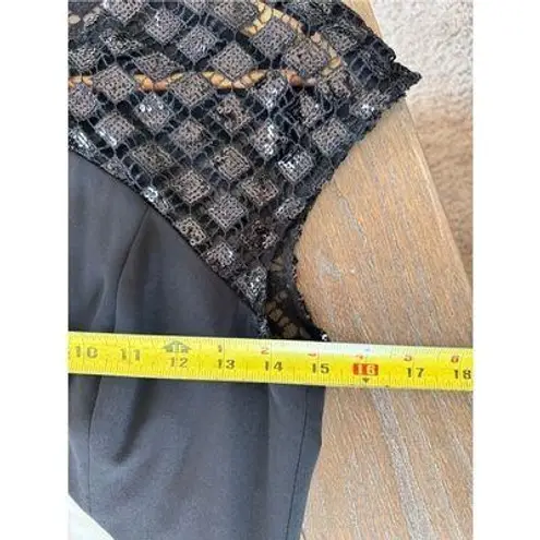 Mikael Aghal Elegant Black & White Satin Dress Crochet Embellished Top Size 8