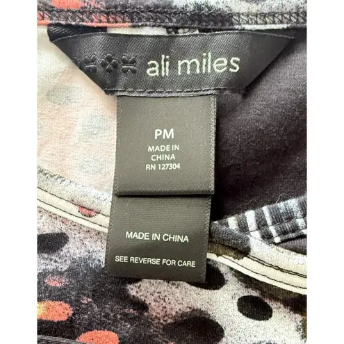 Ali Miles Black Colorblock Abstract 3/4 Sleeve Tunic Top Modern Chic Sz PM