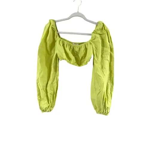 Charlie Holiday Lime Green Crop Top With Puff Sleeves M
