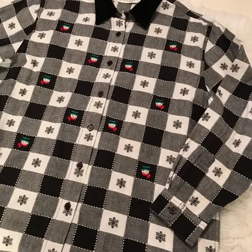 Dress Barn  winter snowman plaid checkered button down long sleeve top size Large