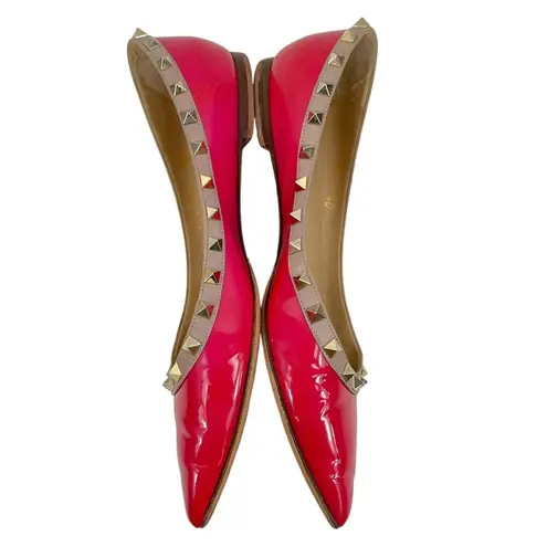 Valentino Garavani  Rockstud Two Tone Poined Toe Flats Red Pink Size 40