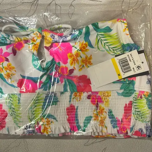NWT Salt & Cove Retro Hibiscus Smocked Cami Bikini top White Size M