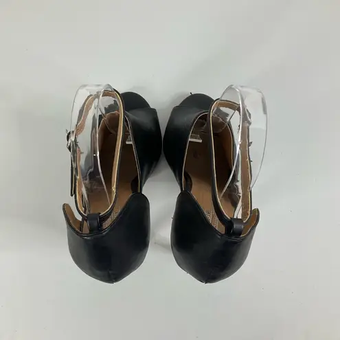 Truffle Collection  Black Ankle Strap Peep Toe Heels Size 38