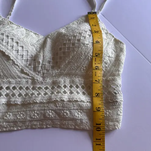 Rebellion Women's Size S White Lace Crop Cami Top Smocked V-neck Sleeveless