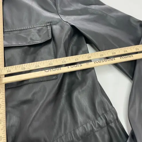 BOSS Dress Womens 6 Solid Black Daledy Faux Leather Snap Button Collared Frock