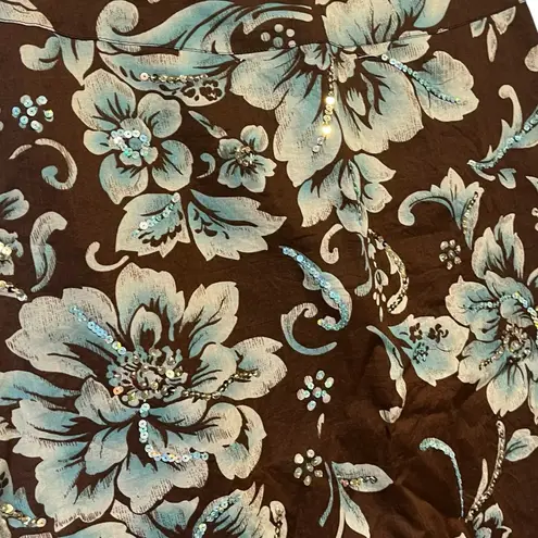 Coldwater Creek Flared Cotton Sequins Lined Skirt Women's 6P Cocoa Brown Blue