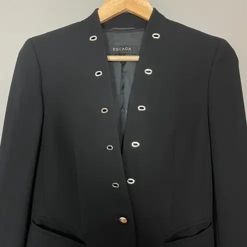 Escada Wool Blazer Jacket German Design Size 34 Grommet Detail MISSING BUTTON Black