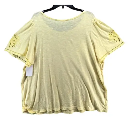 Caslon Floral Embroidered Sleeve T-Shirt Tee Top Yellow Meringue Womens Size 2X