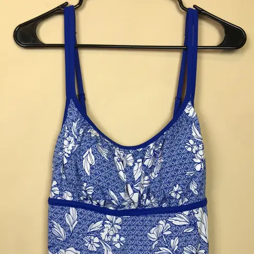 Catalina NWT Women’s Floral Print Blue White Lined Suit Swim Tank Dress